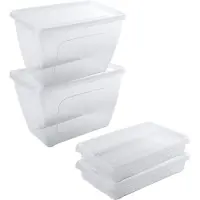Hega hogar 4x Voedsel plastic bewaarbakjes laag 0,5 en 1,5 liter transparant - Vershoudbakjes