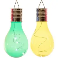 Lumineo 2x Buitenlampen/tuinlampen lampbolletjes/peertjes 14 cm groen/geel - Buitenverlichting