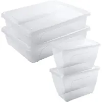 Hega hogar 4x Voedsel plastic bewaarbakjes hoog/diep 1,5 en laag 2 liter transparant - Vershoudbakjes