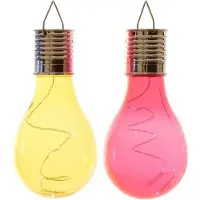 Lumineo 2x Buitenlampen/tuinlampen lampbolletjes/peertjes 14 cm geel/rood - Buitenverlichting