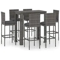 vidaXL 7-delige Tuinbarset met kussens poly rattan grijs