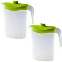 Hega hogar 2x Kunststof schenkkannen 2,5 liter met groene deksel - Schenkkannen