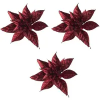 Cosy & Trendy 4x Kerstversieringen glitter kerststerren bordeaux/donkerrood op clip 8 cm - Kunstbloemen