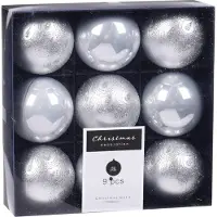 Merkloos 9x Kerstboomversiering luxe kunststof kerstballen zilver 6 cm - Kerstbal