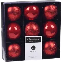 Merkloos 9x Kerstboomversiering luxe kunststof kerstballen rood 5 cm - Kerstbal