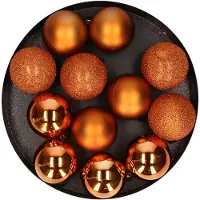 Cosy & Trendy 12x stuks kunststof kerstballen oranje 6 cm mat/glans/glitter - Kerstbal