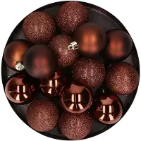 Cosy & Trendy 12x stuks kunststof kerstballen donkerbruin 6 cm mat/glans/glitter - Kerstbal