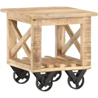 vidaXL Bijzettafel op wieltjes 40x40x42 cm ruw mangohout
