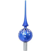 Merkloos Luxe kerstpieken blauw met zilveren glitter opdruk 28 cm - kerstboompieken