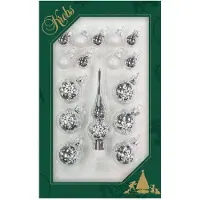 Merkloos Kerstballen set - 16 delig - glas - mini - met piek - zilver - Kerstbal