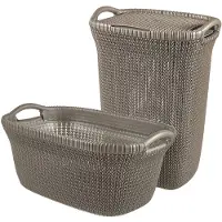 Curver Knit Wasmand met deksel 57L + Wasmand 40L - Bruin
