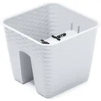 Prosperplast Balkon bloempot/plantenbak Ratolla - wit - kunststof - 8,5 liter - rotan look - Plantenpotten