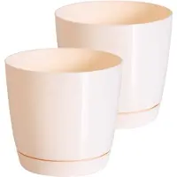 Prosperplast Set van 2x stuks plantenpotten/bloempotten kunststof glanzend creme/beige dia 21 x hoogte 19 cm - Plantenpotten
