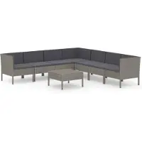 vidaXL 8-delige Loungeset met kussens poly rattan grijs