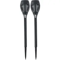 Grundig 2x Buitenlamp/tuinlamp fakkels met vlameffect 48 cm zwart op steker - Fakkels