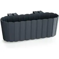 Prosperplast Kunststof rechthoekige balkon plantenbak/bloembak met haken antraciet grijs 38 cm - Plantenbakken
