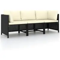 vidaXL Tuinbank 3-zits met kussens poly rattan zwart
