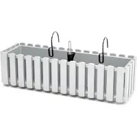 Prosperplast Fence-look Plantenbak - kunststof - 58x18x16 cm - wit - hangend - bloembak - binnen en buiten