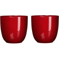 Mica Decorations 2x stuks bloempotten glans donkerrood keramiek voor kamerplant H11 x D12 cm - Plantenpotten