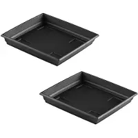 Hega hogar Set van 2x stuks bloempot/plantenpot onderschaal antraciet kunststof diameter 35 cm - Plantenpotten