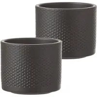 Mica Decorations Set van 2x stuks bloempot in het relief antraciet grijs keramiek voor kamerplant H10 x D12 cm - Plantenpotten