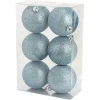 Cosy & Trendy 6x stuks kunststof glitter kerstballen ijsblauw 8 cm - Kerstbal