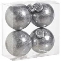 Cosy & Trendy 4x stuks kunststof kerstballen met glitter afwerking zilver 8 cm - Kerstbal