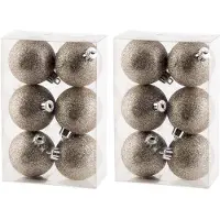 Cosy & Trendy 12x stuks kunststof glitter kerstballen champagne 6 cm - Kerstbal