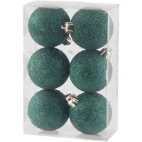 Cosy & Trendy Kerstballen - donkergroen - 6 ST - glitter - 6 cm - kunststof - Kerstbal