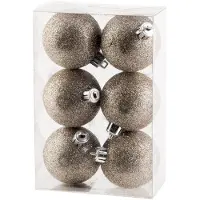 Cosy & Trendy Kerstballen - champagne - 6 ST - glitter - 6 cm - kunststof - Kerstbal