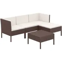 vidaXL 5-delige Loungeset met kussens poly rattan bruin
