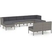 vidaXL 9-delige Loungeset met kussens poly rattan grijs