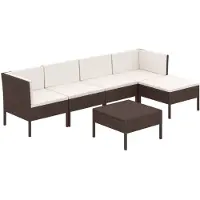 vidaXL 6-delige Loungeset met kussens poly rattan bruin