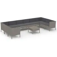vidaXL 11-delige Loungeset met kussens poly rattan grijs