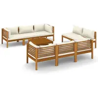vidaXL 9-delige Loungeset met crèmekleurige kussens massief acaciahout