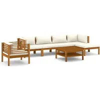 vidaXL 7-delige Loungeset met crèmekleurige kussens massief acaciahout