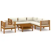 vidaXL 7-delige Loungeset met crèmekleurige kussens massief acaciahout