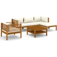 vidaXL 6-delige Loungeset met crèmekleurige kussens massief acaciahout