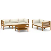 vidaXL 6-delige Loungeset met crèmekleurige kussens massief acaciahout
