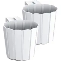 Prosperplast Set van 2x stuks kunststof balkon plantenpotten/bloempotten met haak wit 14 cm - Plantenbakken