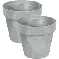 Prosperplast Set van 2x stuks kunststof bloempotten/plantenpotten betonlook 40 cm licht grijs - Plantenpotten