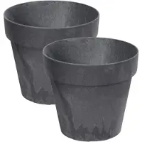 Prosperplast Set van 2x stuks kunststof bloempotten/plantenpotten betonlook 14 cm antraciet grijs - Plantenpotten
