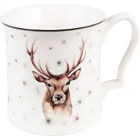 Clayre & Eef Mok 414 ml Wit Bruin Porselein Rendier Theemok Koffiemok Beker Wit Theemok Koffiemok