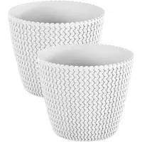 Prosperplast Set van 2x stuks plantenpotten/bloempotten kunststof dia 13 cm en hoogte 11 cm parel wit - Plantenpotten