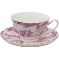 Clayre & Eef Kop en schotel 250 ml Roze Porselein Servies Roze Servies
