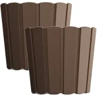 Prosperplast Set van 2x stuks wood-look plantenpot/bloempot kunststof dia 16.5 cm/hoogte 15 cm houtbruin - Plantenpotten