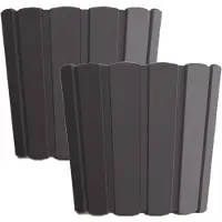Prosperplast Set van 2x stuks wood-look plantenpot/bloempot kunststof dia 24 cm/hoogte 22 cm antraciet - Plantenpotten