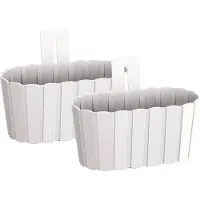 Prosperplast Set van 2x stuks wood-look muur plantenpot/bloempot kunststof dia 27 cm/hoogte 15 cm parel wit - Plantenpotten