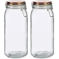 Vivalto Set van 2x stuks glazen luxe keuken voorraadpotten/voorraadbussen met klepdeksel koper 2100 ml - Voorraadpot