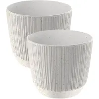 Prosperplast 2x stuks moderne carf-stripe plantenpot/bloempot kunststof dia 13 cm/hoogte 11 cm eco/hout wit - Plantenpotten